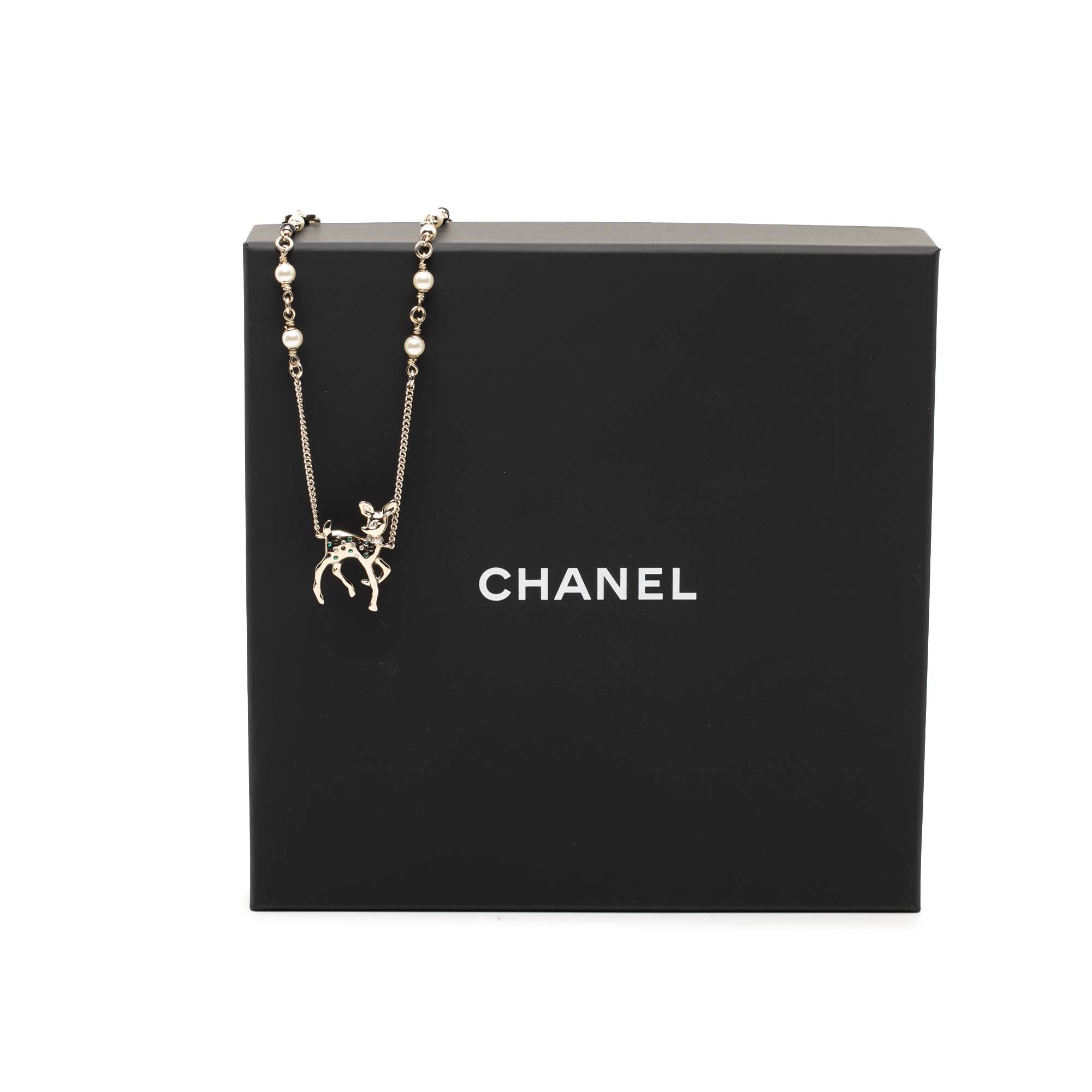 CC Gold Plated Faux Pearl and Strass Deer Pendant Necklace - Image 6