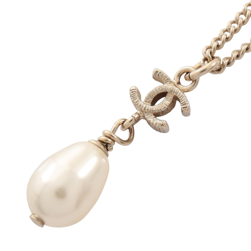 CC Gold Plated Faux Pearl Teardrop Pendant Necklace - Image 2
