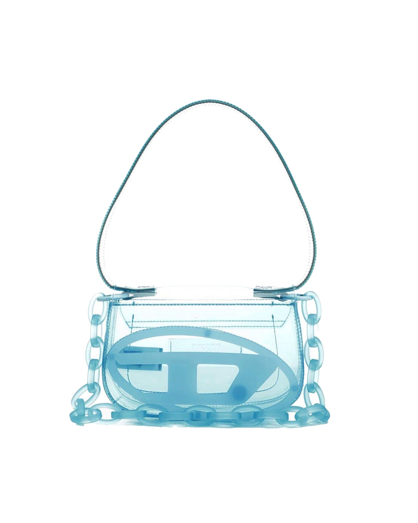 Diesel Transparent Tpu With Resin Chain Shoulder Bag — Blue Thermoplastic Polyurethane