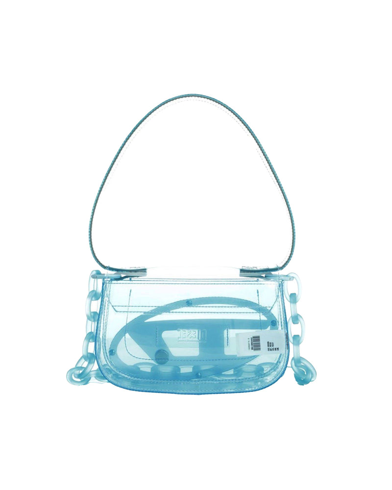 Diesel Transparent Tpu With Resin Chain Shoulder Bag — Blue Thermoplastic Polyurethane