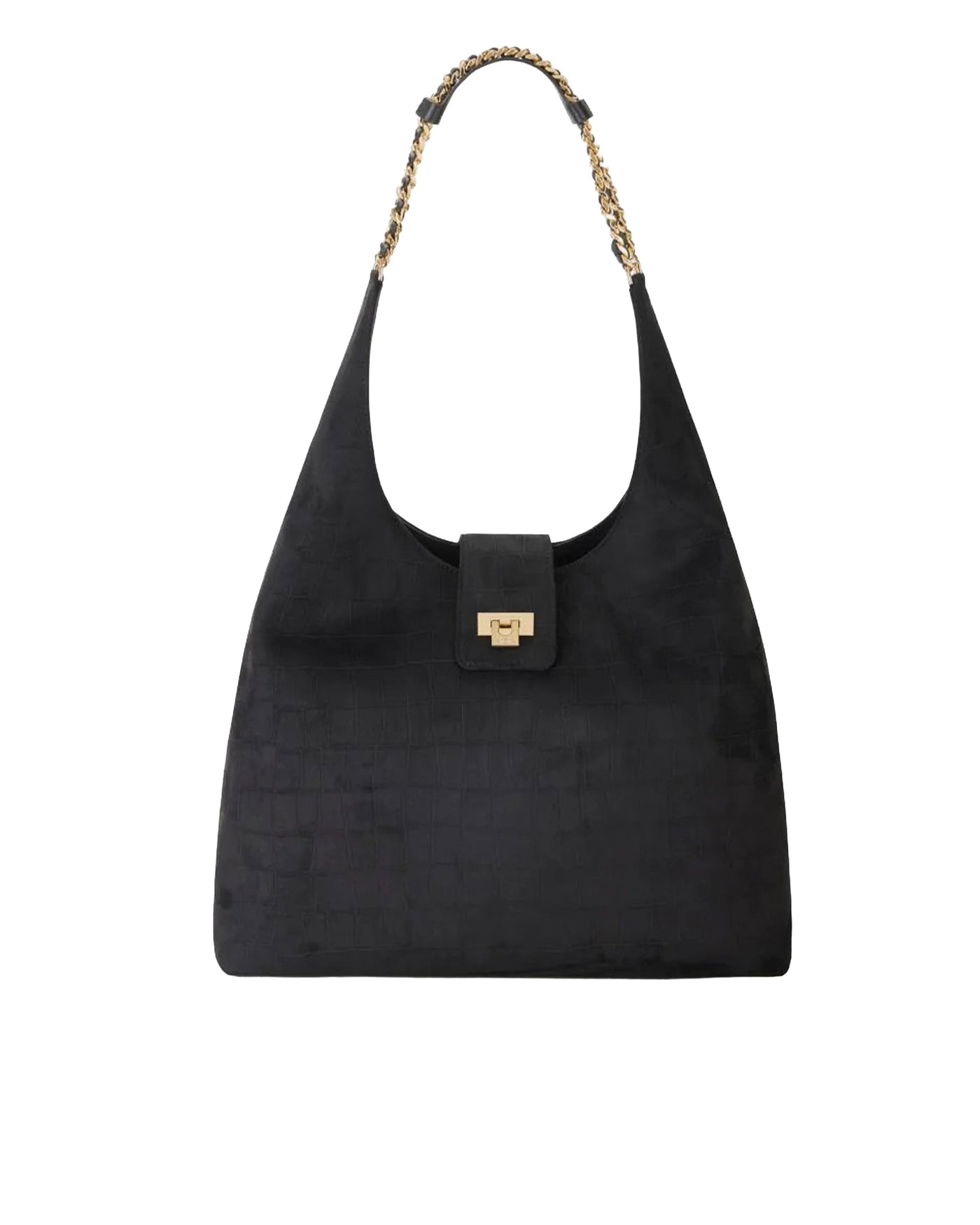 Elisabetta Franchi Crocodile-Embossed Hobo Bag — Black Main: Polyester