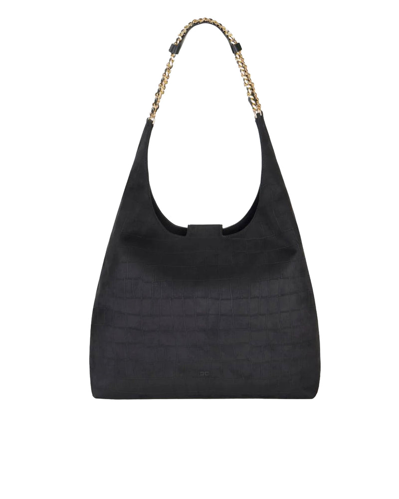 Elisabetta Franchi Crocodile-Embossed Hobo Bag — Black Main: Polyester