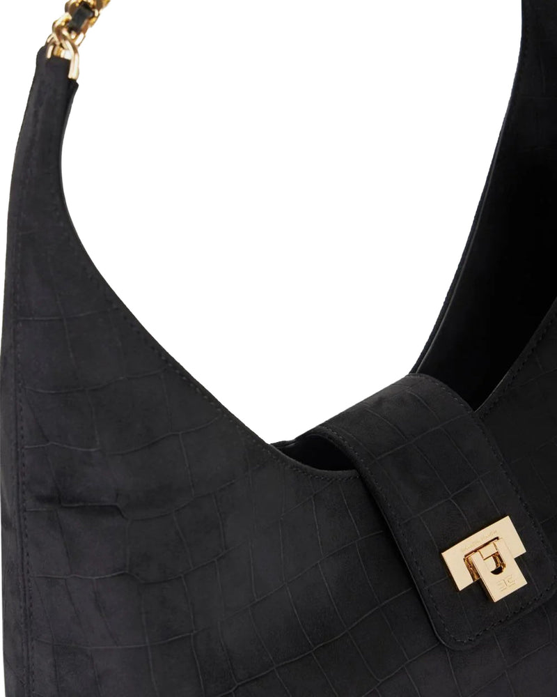 Elisabetta Franchi Crocodile-Embossed Hobo Bag — Black Main: Polyester