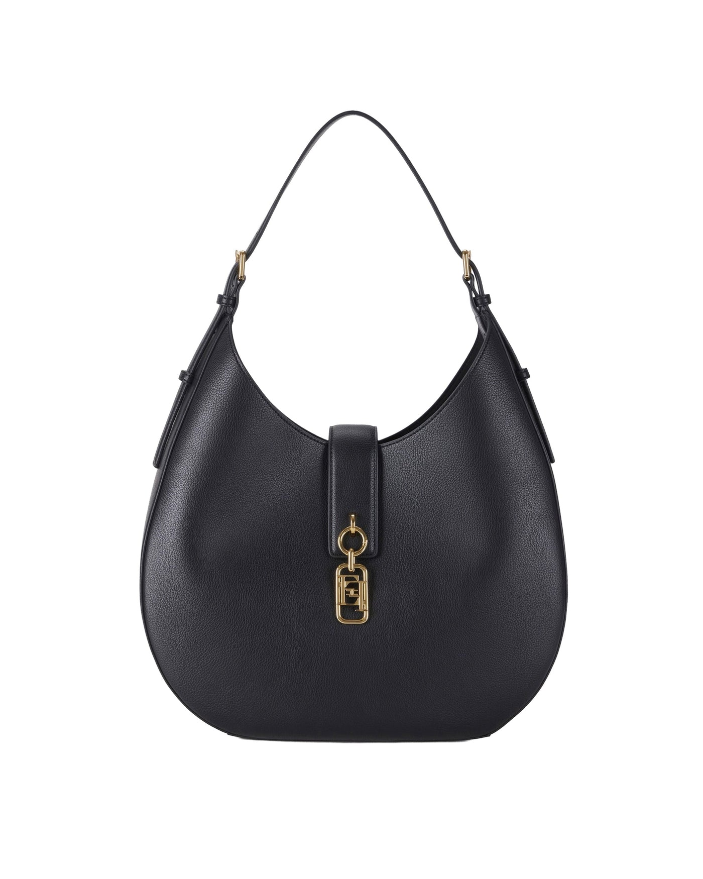 Elisabetta Franchi Rounded Leather-Effect Hobo Bag — Black Polyester