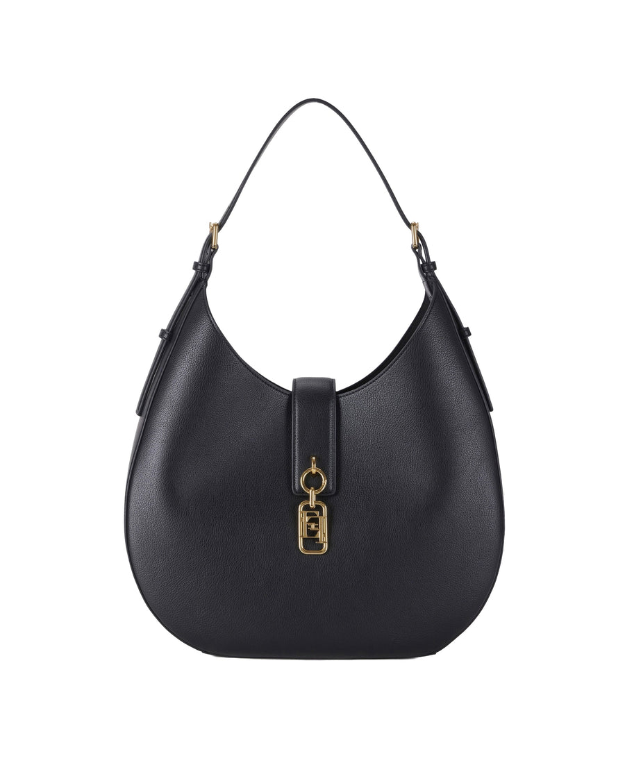 Elisabetta Franchi Rounded Leather-Effect Hobo Bag — Black Polyester