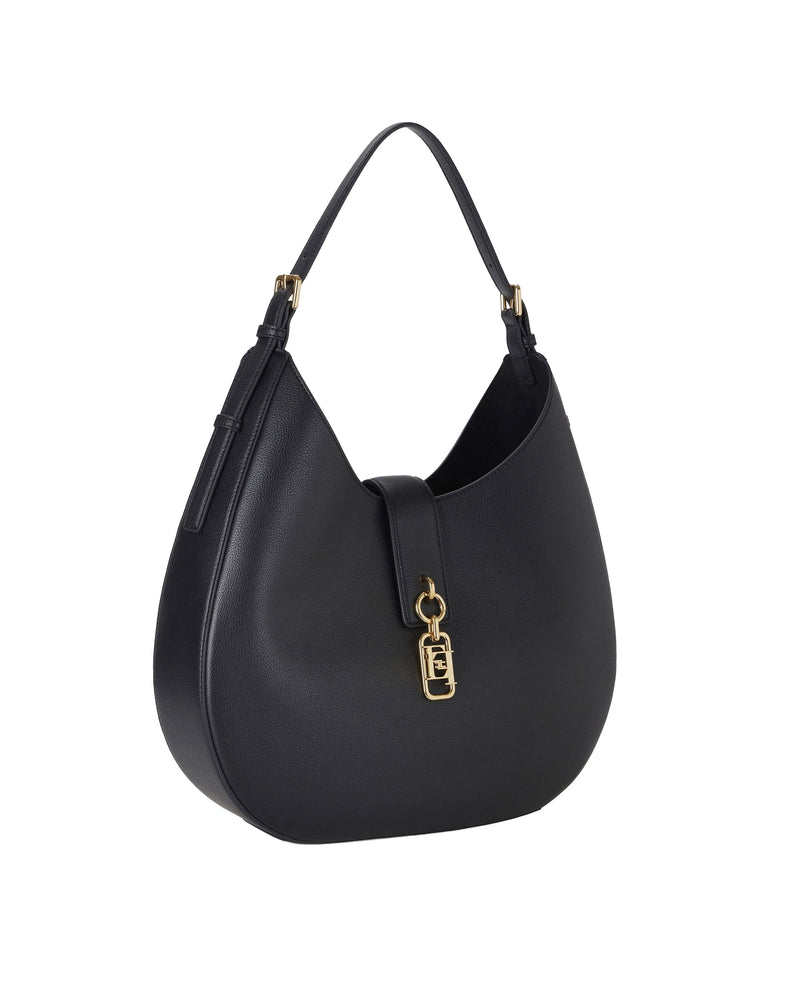 Elisabetta Franchi Rounded Leather-Effect Hobo Bag — Black Polyester