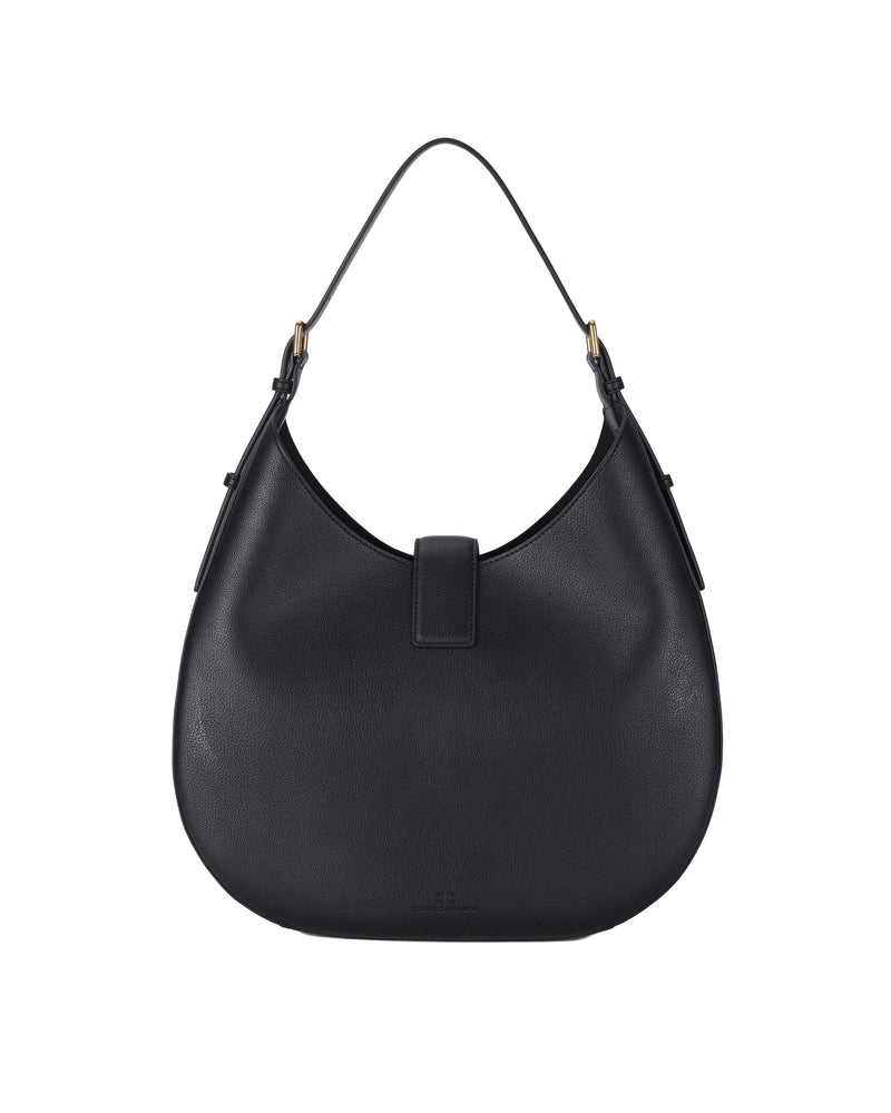 Elisabetta Franchi Rounded Leather-Effect Hobo Bag — Black Polyester