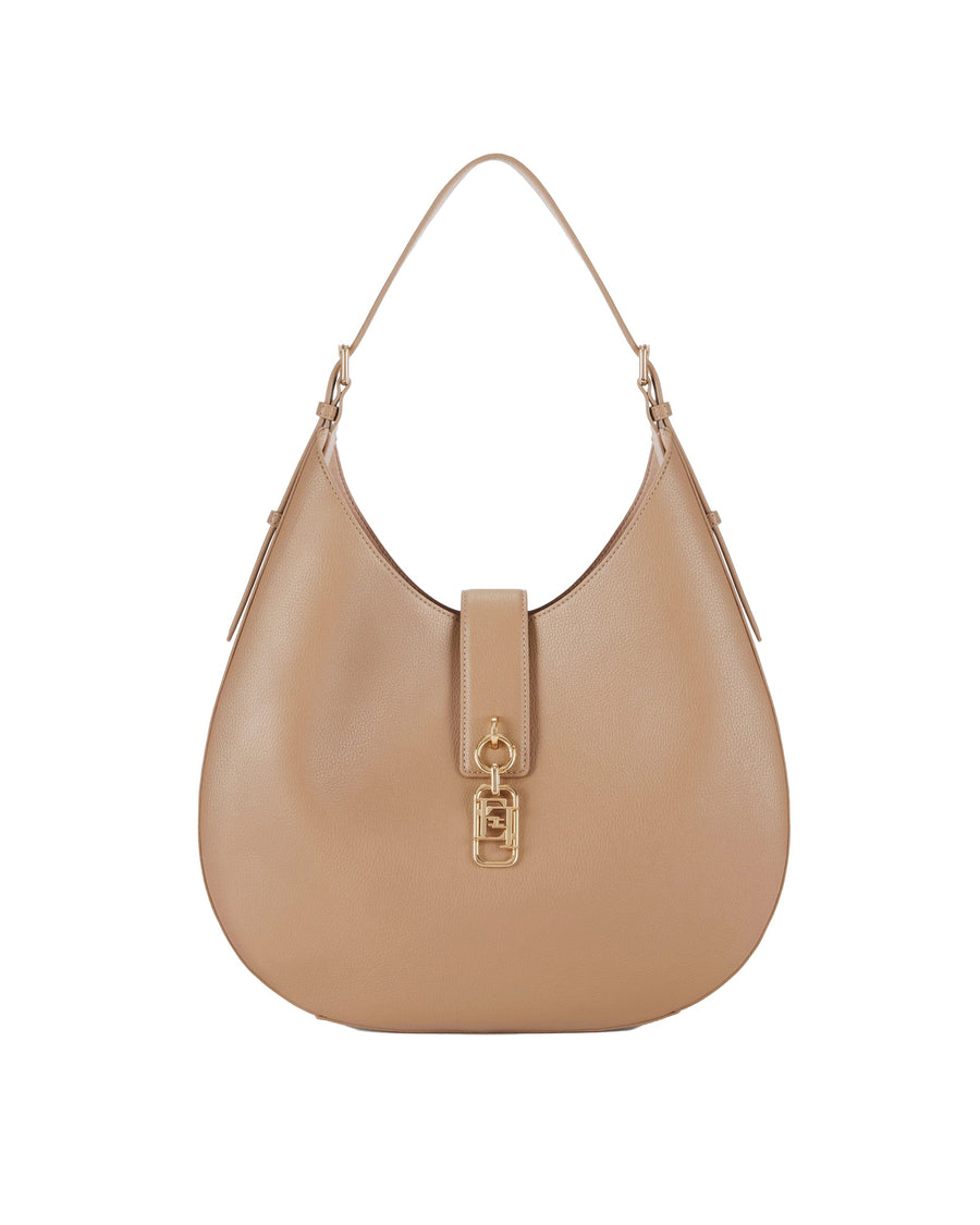 Elisabetta Franchi Leather-Effect Synthetic Hobo Bag — Beige Shell: Polyester