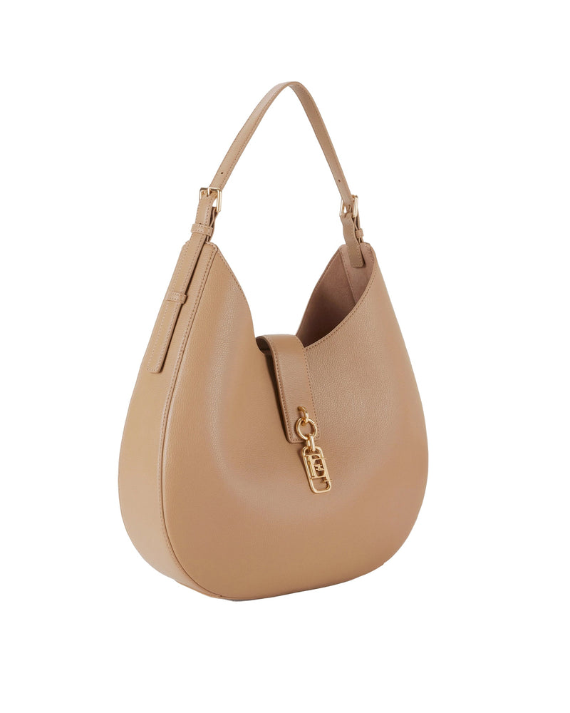 Elisabetta Franchi Leather-Effect Synthetic Hobo Bag — Beige Shell: Polyester