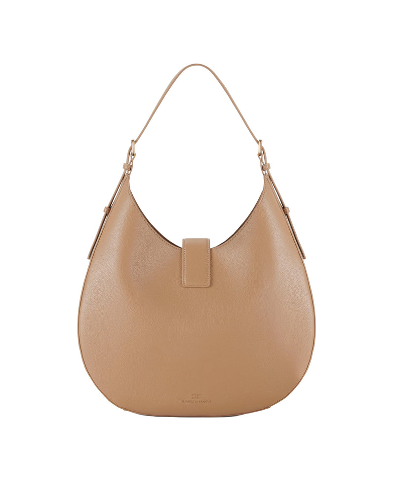 Elisabetta Franchi Leather-Effect Synthetic Hobo Bag — Beige Shell: Polyester