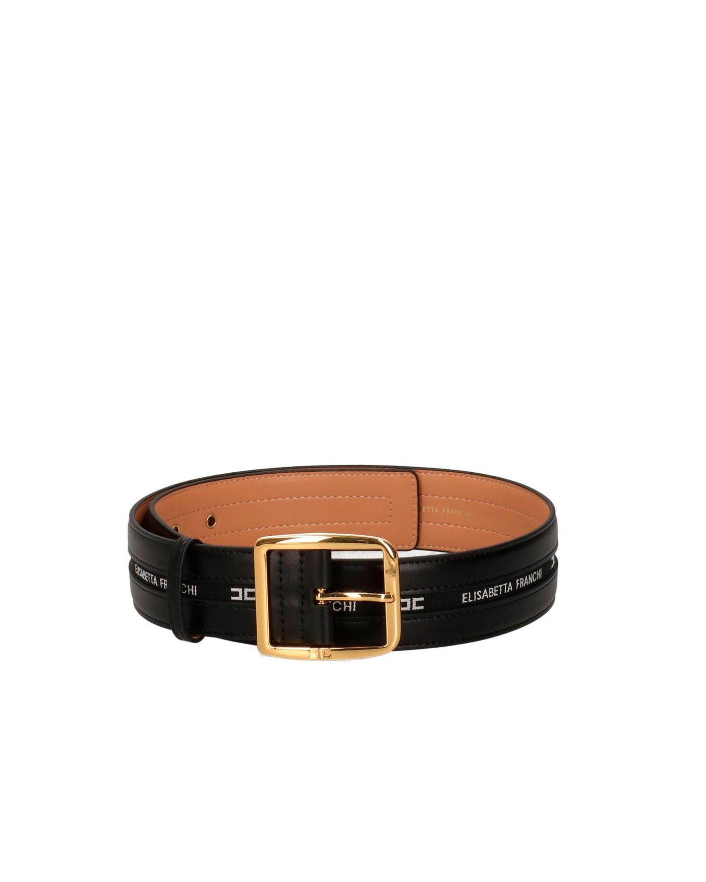 Elisabetta Franchi Logo-Embellished Faux Leather Belt — Black Polyurethane Polyester Cotton