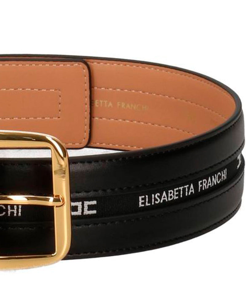 Elisabetta Franchi Logo-Embellished Faux Leather Belt — Black Polyurethane Polyester Cotton
