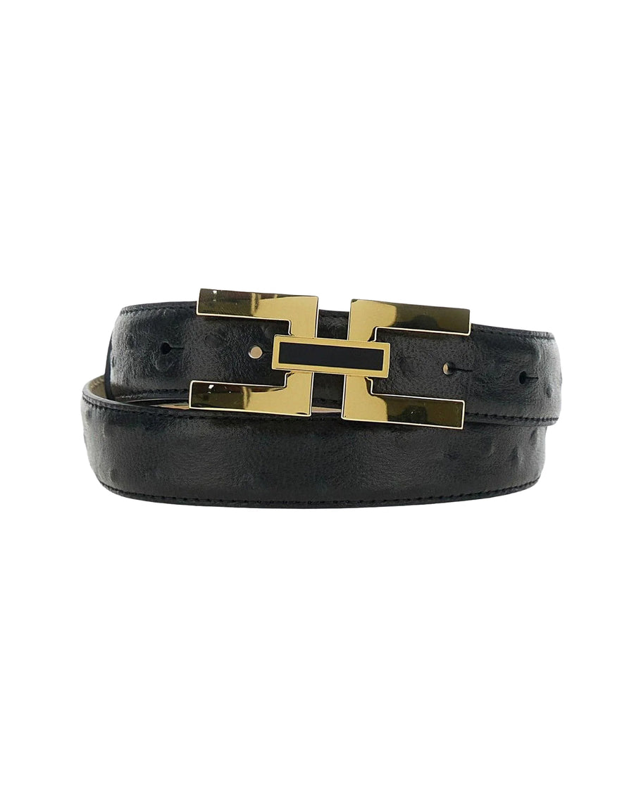 Elisabetta Franchi Double Buckle Cowhide Belt — Black Leather