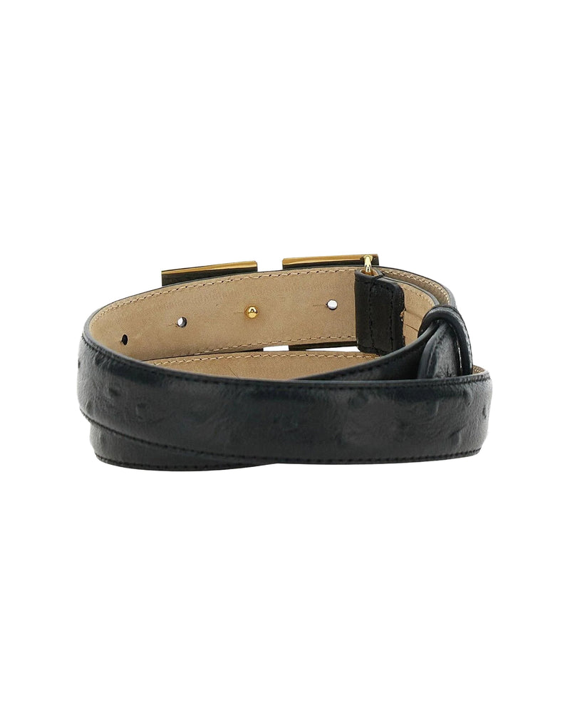 Elisabetta Franchi Double Buckle Cowhide Belt — Black Leather
