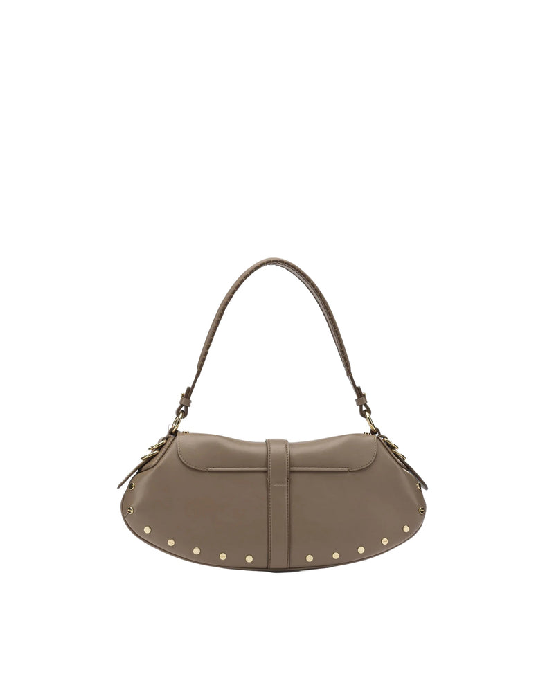 Ganni Studded Recycled Leather Shoulder Bag — Brown