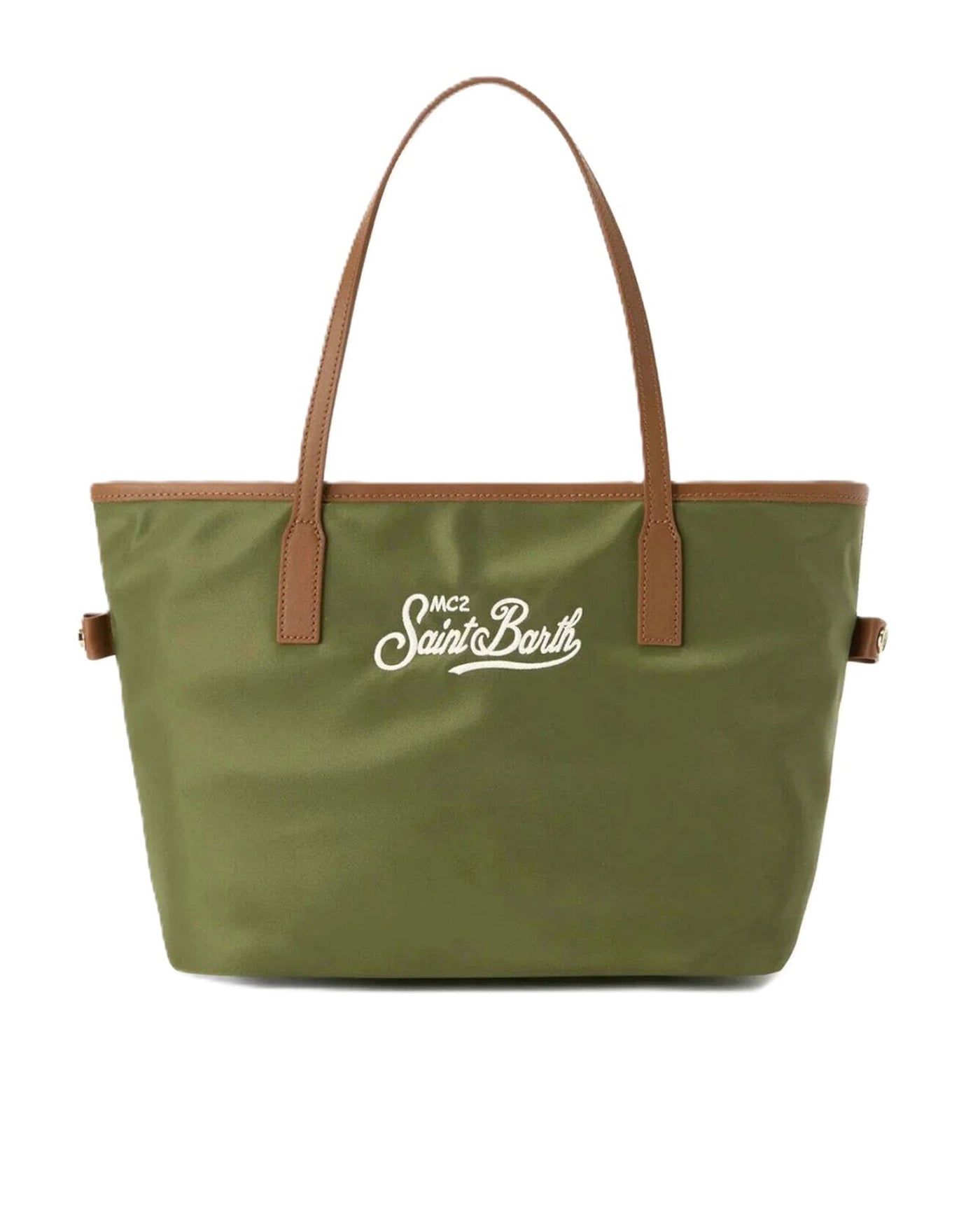 Mc2 Saint Barth Nylon With Leather Trim Shoulder Bag — Green