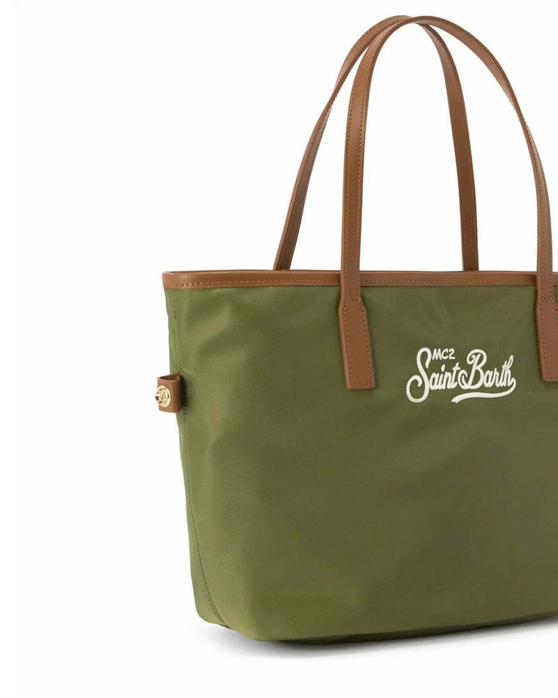 Mc2 Saint Barth Nylon With Leather Trim Shoulder Bag — Green