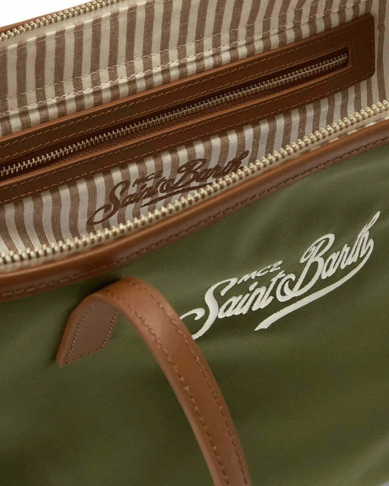 Mc2 Saint Barth Nylon With Leather Trim Shoulder Bag — Green