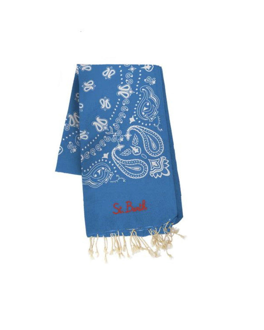 Mc2 Saint Barth Bandana Jacquard Cotton Scarf — Blue Scarfs