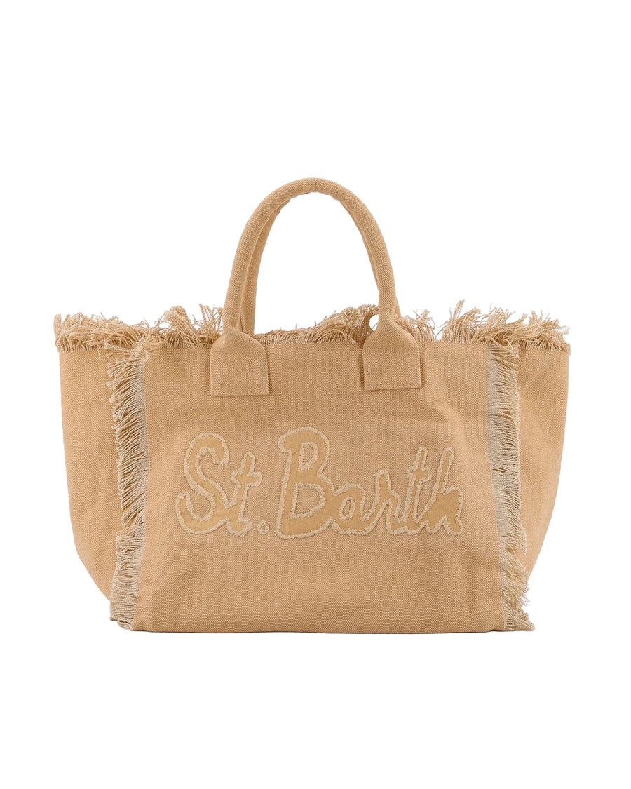 Mc2 Saint Barth Logo-Embroidered Cotton Canvas Shoulder Bag — Beige