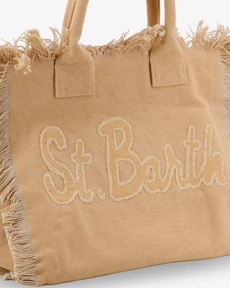 Mc2 Saint Barth Logo-Embroidered Cotton Canvas Shoulder Bag — Beige