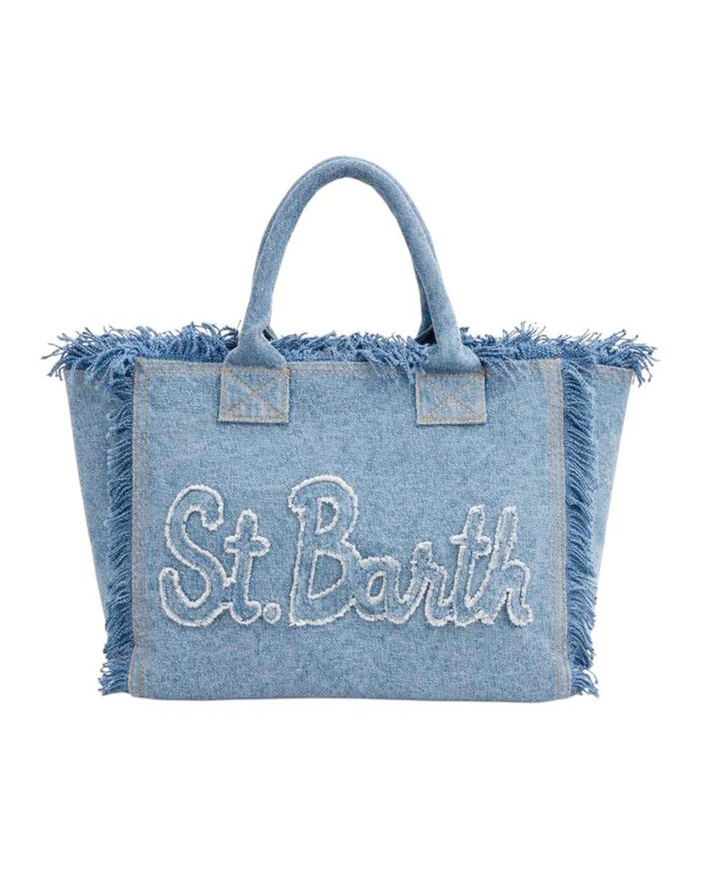 Mc2 Saint Barth Denim Frayed Shoulder Bag — Blue Cotton