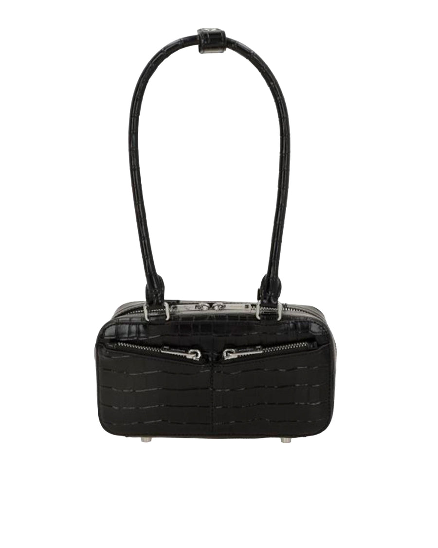 Self-Portrait Crocodile-Effect Leather Shoulder Bag — Black