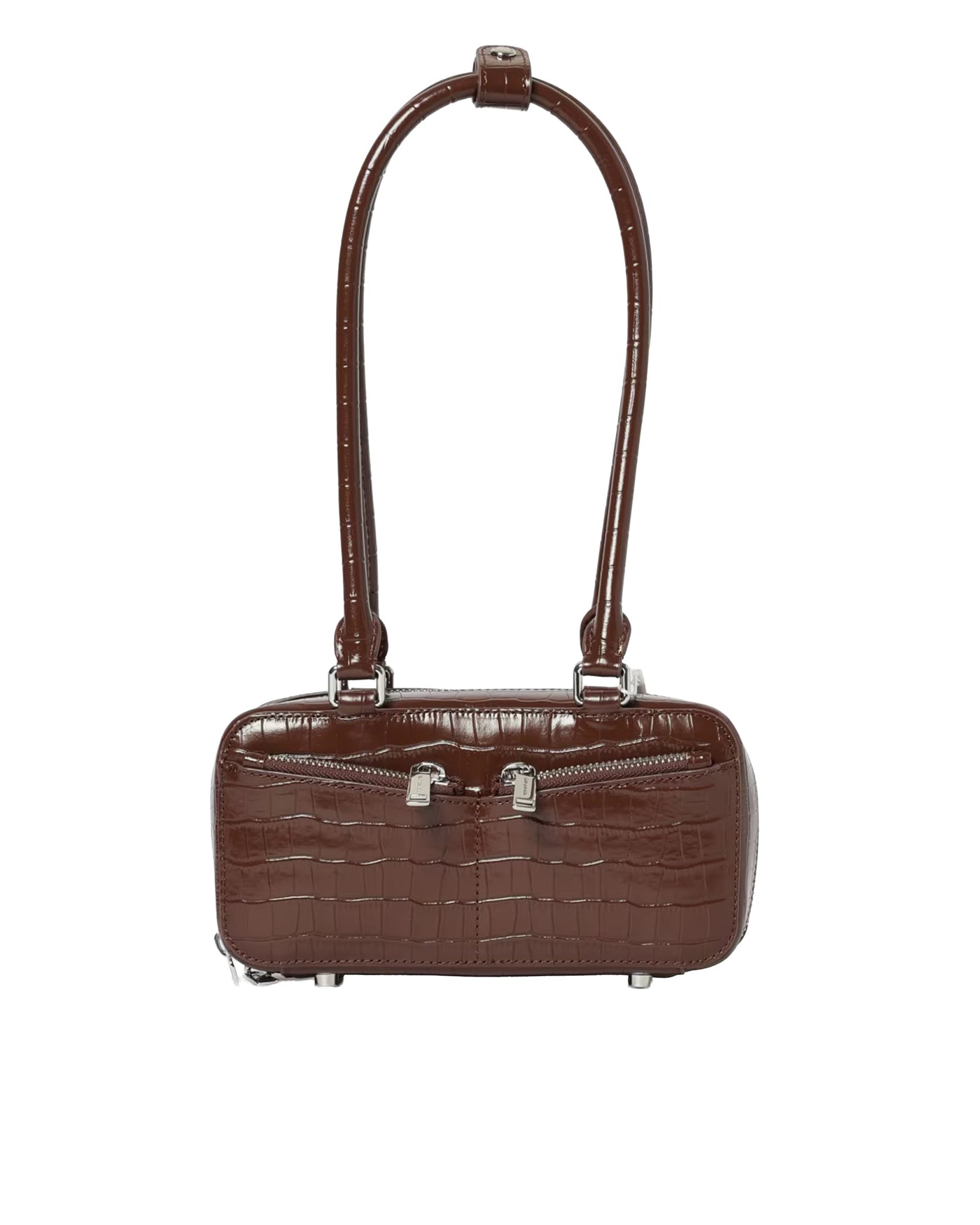 Self-Portrait Crocodile-Effect Leather Shoulder Bag — Brown
