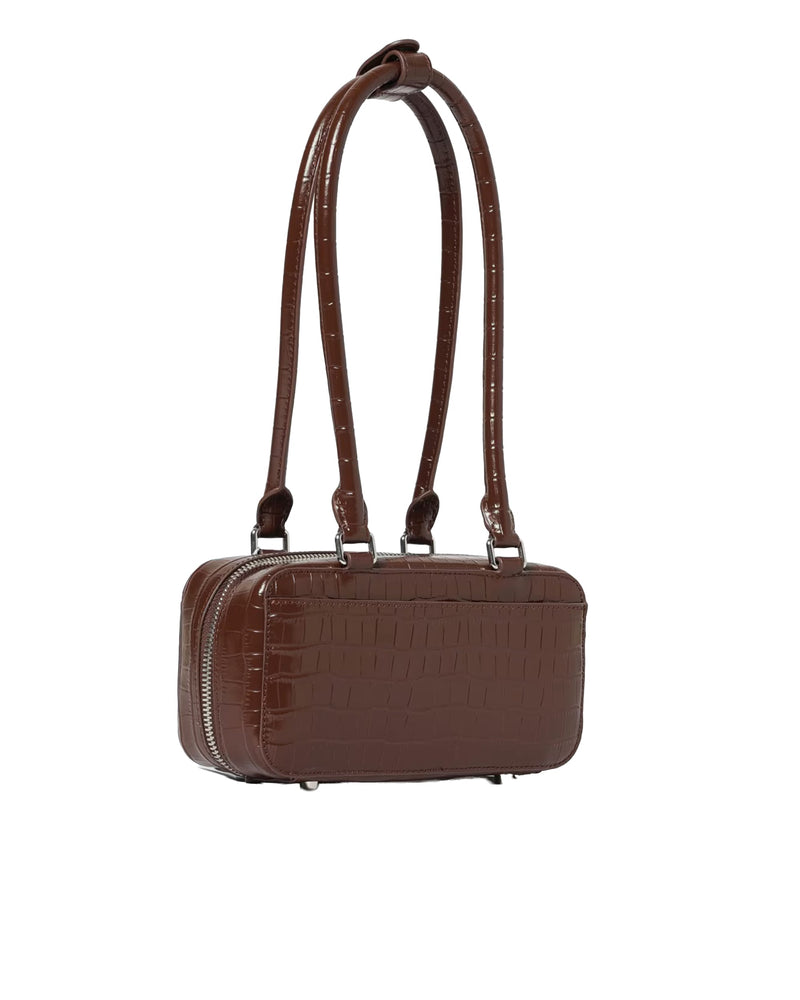 Self-Portrait Crocodile-Effect Leather Shoulder Bag — Brown