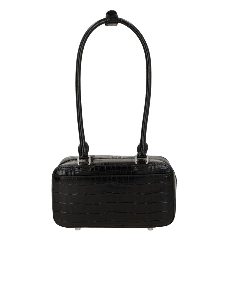 Self-Portrait Crocodile-Effect Leather Shoulder Bag — Black