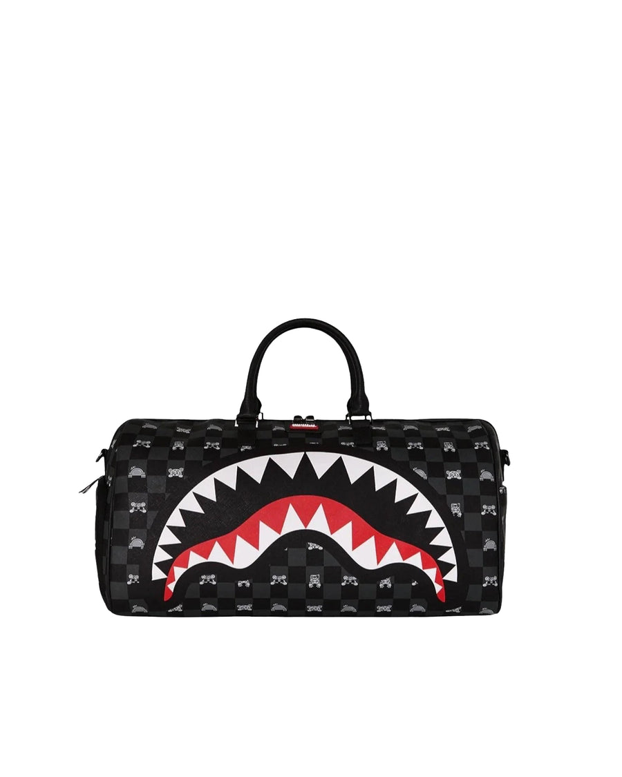 Sprayground Peeking Character Print Duffle Bag — Black Faux Leather
