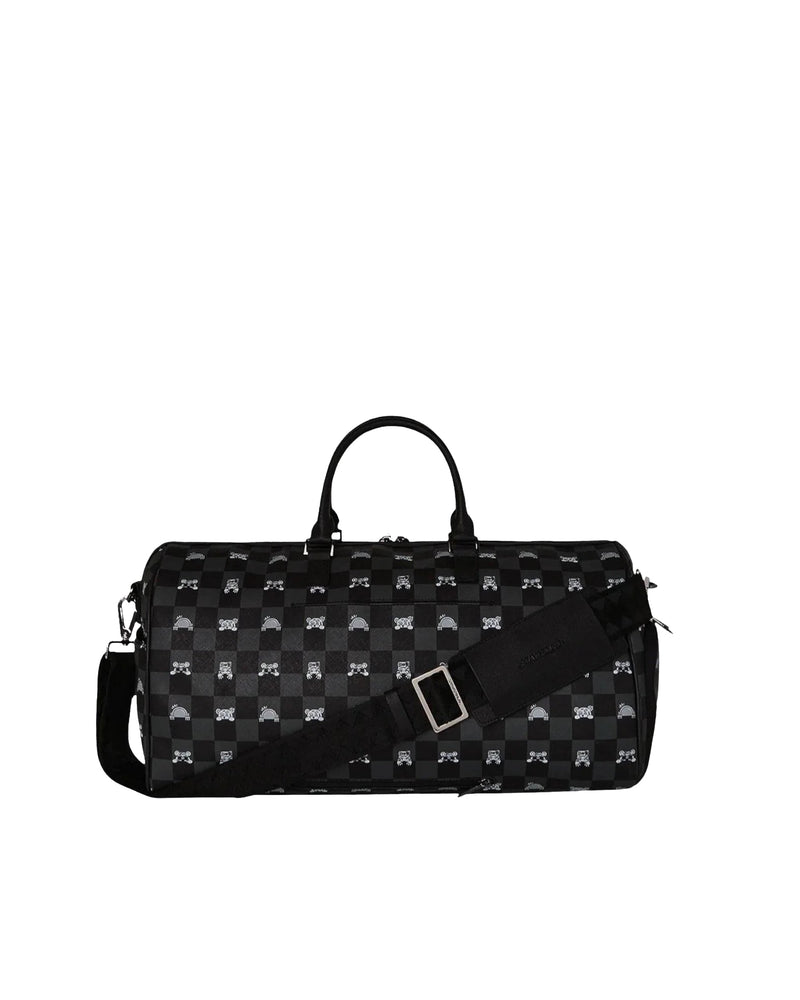 Sprayground Peeking Character Print Duffle Bag — Black Faux Leather