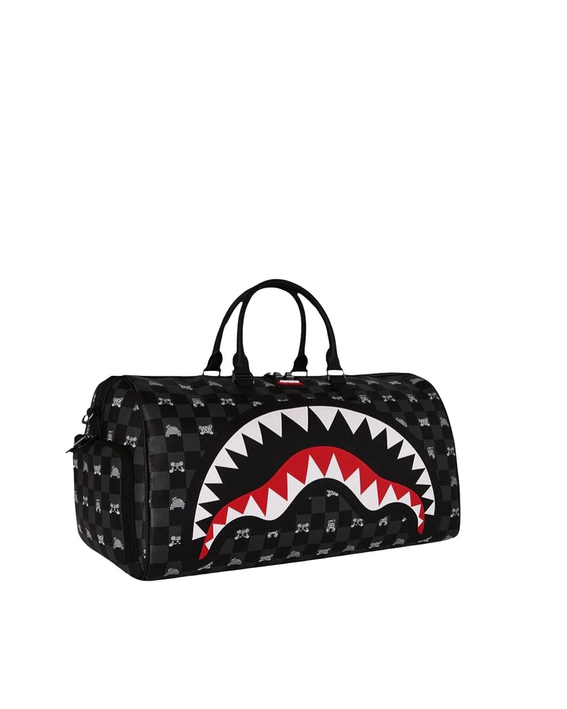 Sprayground Peeking Character Print Duffle Bag — Black Faux Leather