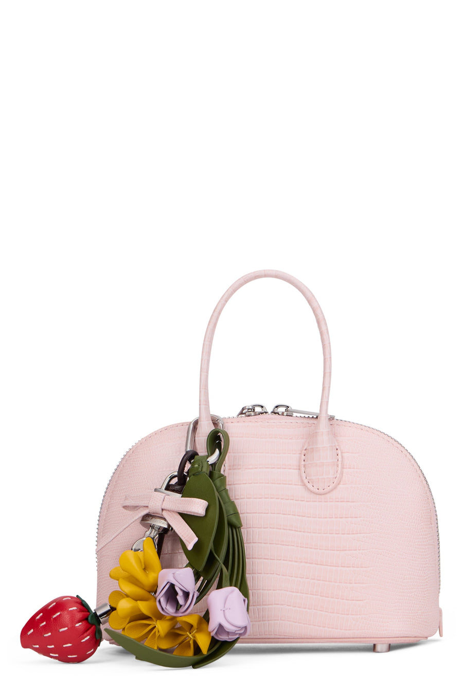 Self-Portrait Crocodile-Embossed Calfskin Top Handle Bag — Pink