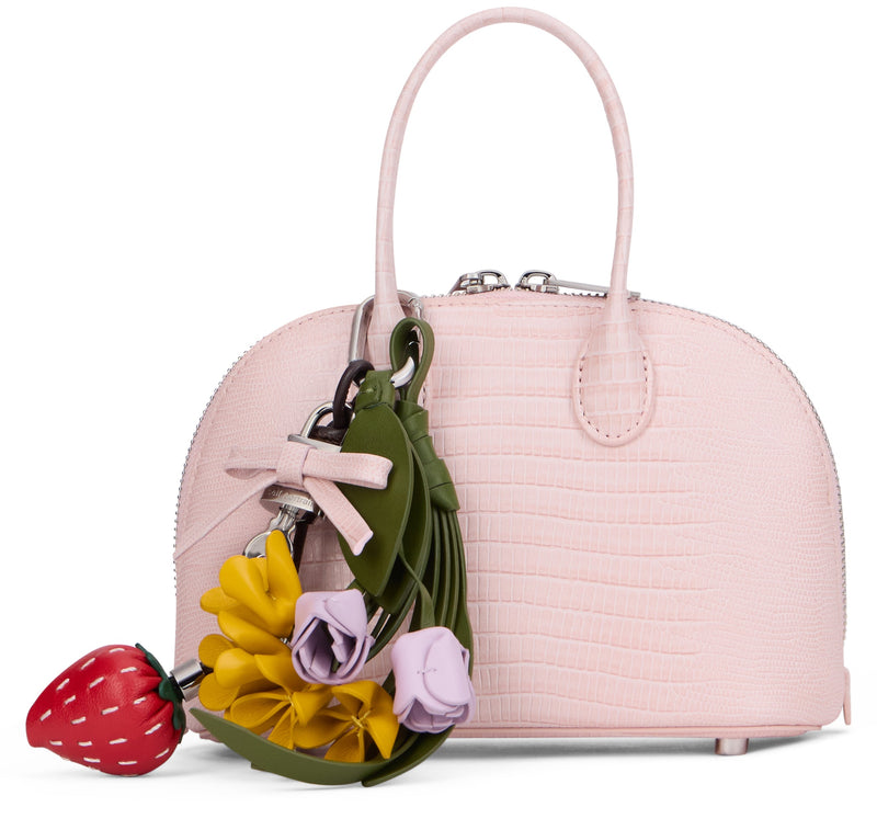 Self-Portrait Crocodile-Embossed Calfskin Top Handle Bag — Pink