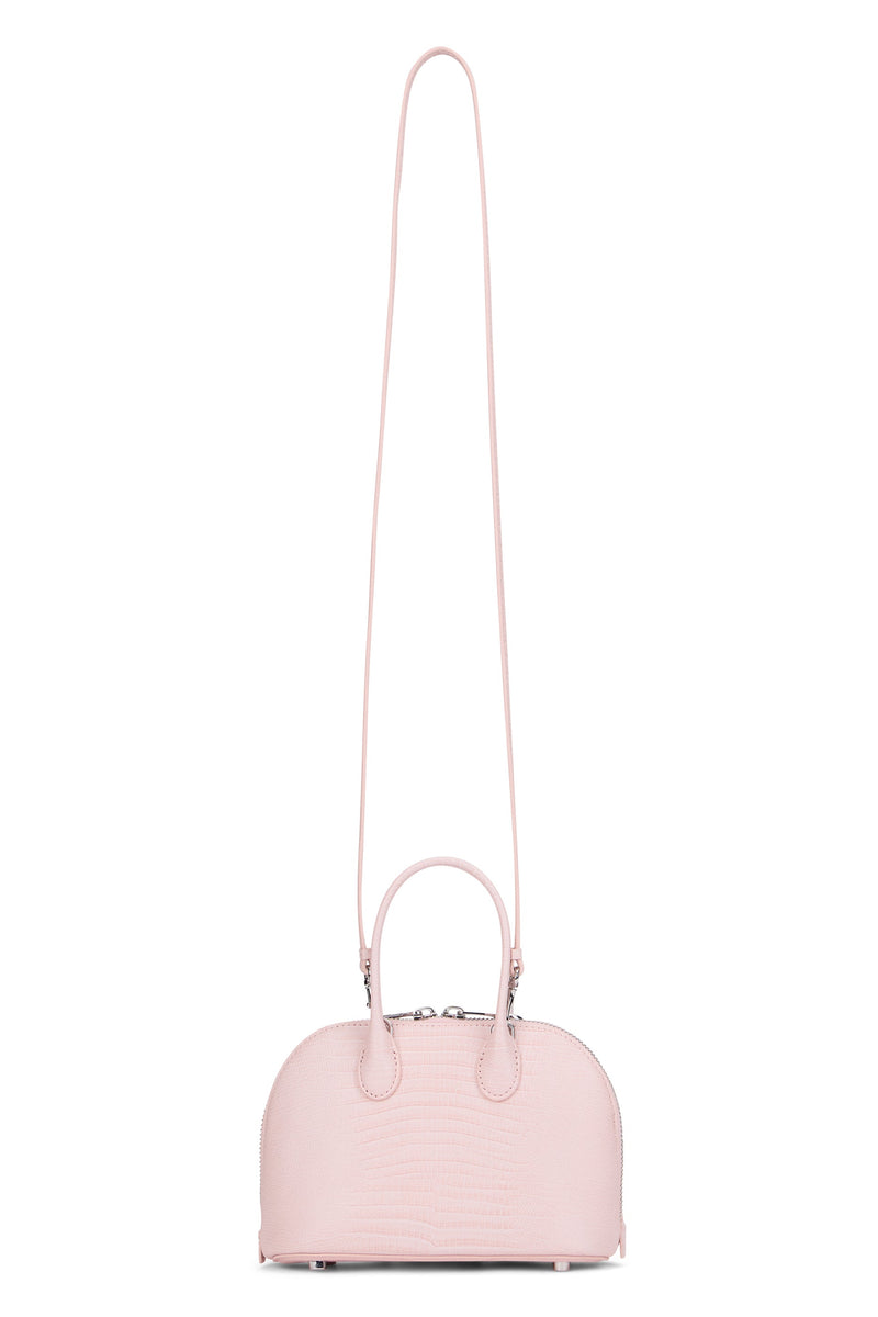 Self-Portrait Crocodile-Embossed Calfskin Top Handle Bag — Pink