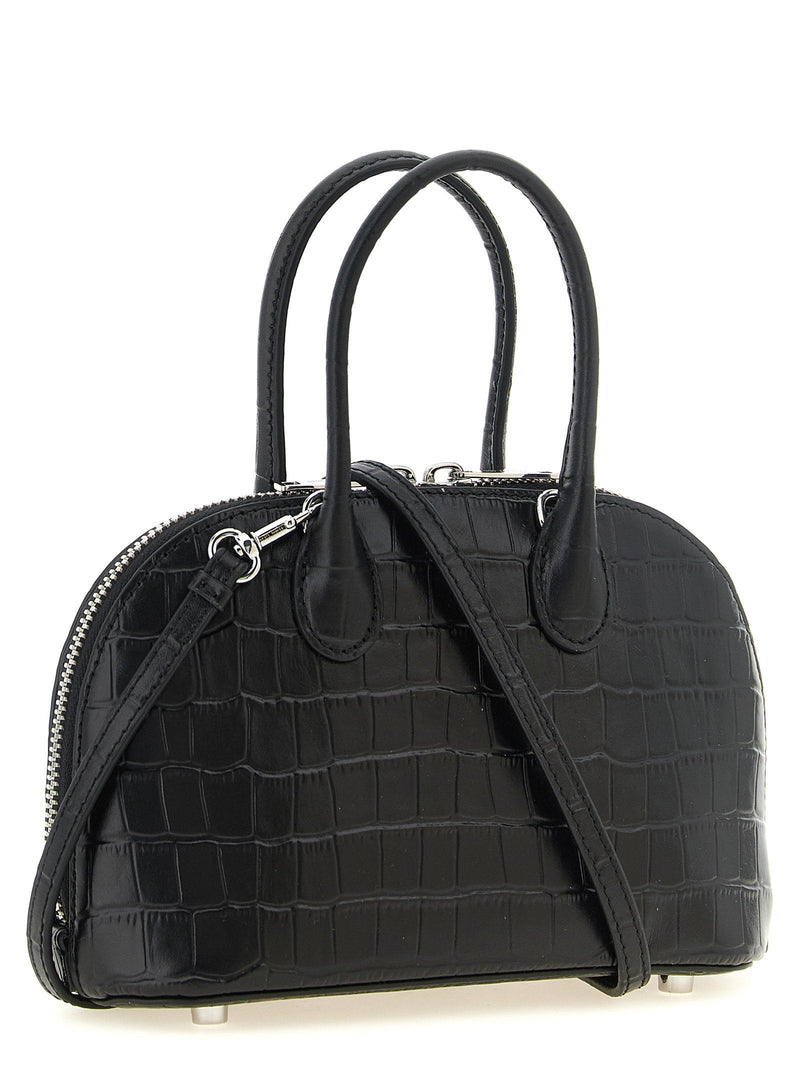 Self-Portrait Croc-Embossed Cowhide Top Handle Bag — Black