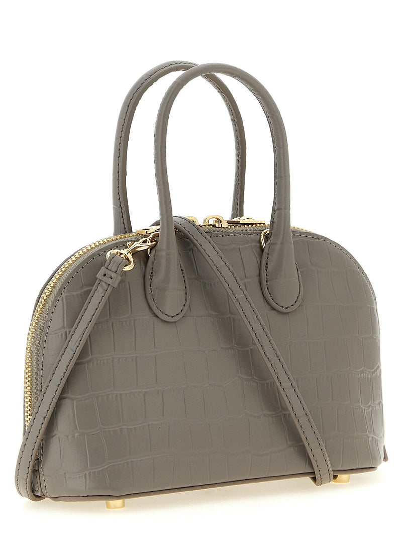 Self-Portrait Croc-Embossed Leather With Charms Top Handle Bag — Gray