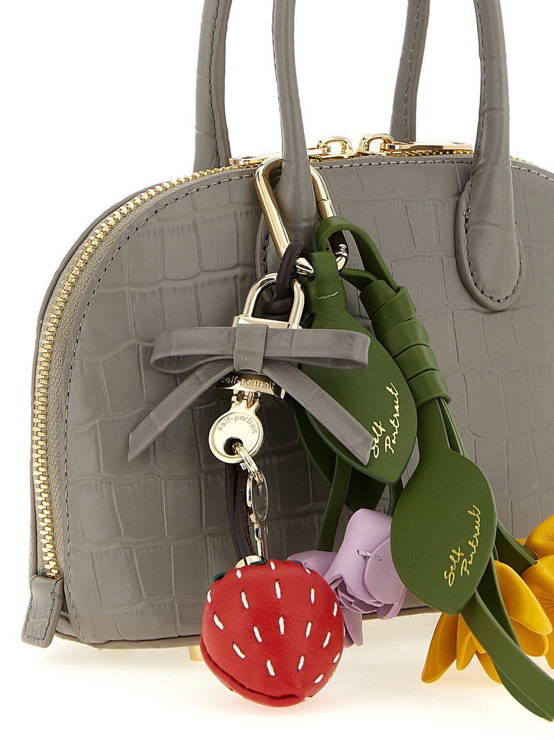 Self-Portrait Croc-Embossed Leather With Charms Top Handle Bag — Gray