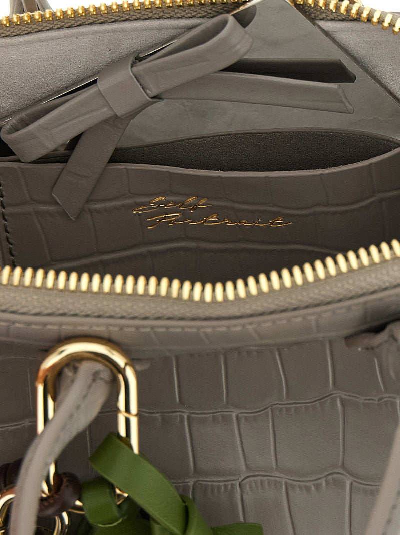 Self-Portrait Croc-Embossed Leather With Charms Top Handle Bag — Gray