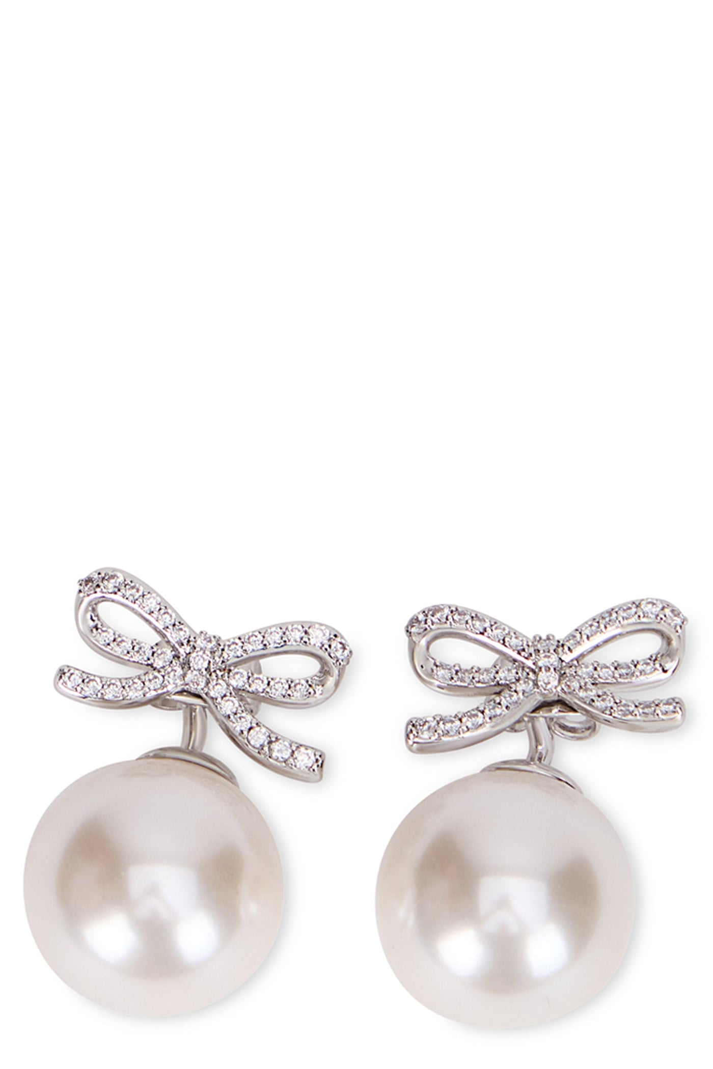 Self-Portrait Crystal Bow Button Earrings — Silver Brass