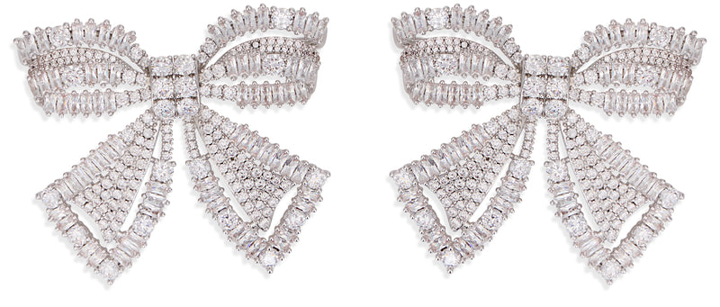 Self-Portrait Bow Crystal Earrings — Silver Brass