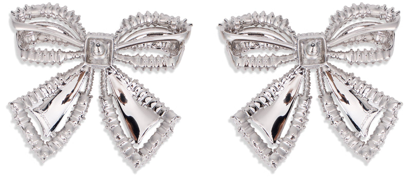 Self-Portrait Bow Crystal Earrings — Silver Brass