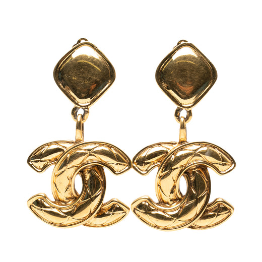 CC Gold Plated Quilted Rhombus Clip On Earrings - Image 1