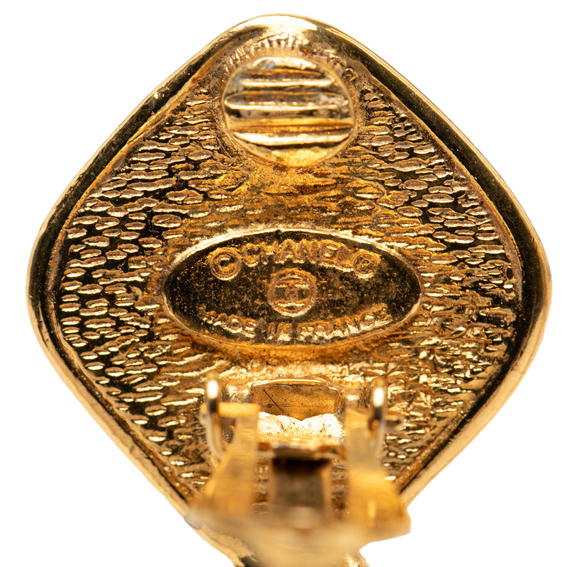 CC Gold Plated Quilted Rhombus Clip On Earrings - Image 3