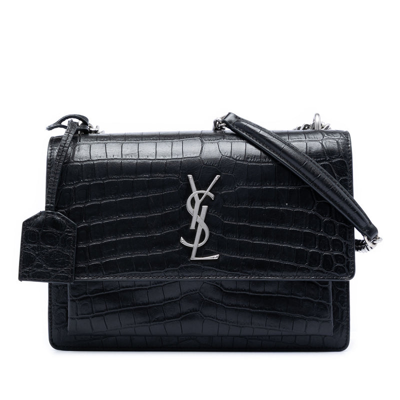 Medium Croc Embossed Leather Monogram Sunset Crossbody