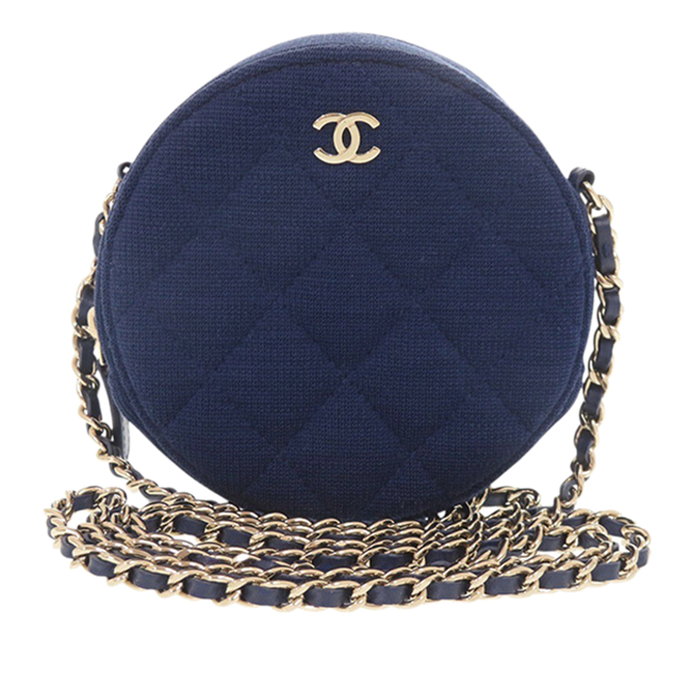 CC Quilted Jersey Round Clutch with Chain - Image 1