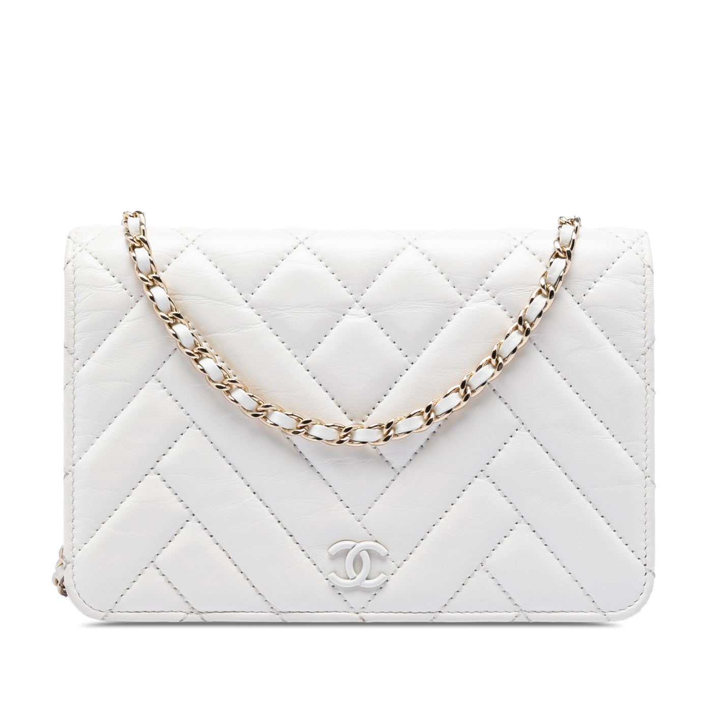 CC Crinkled Chevron Calfskin Wallet On Chain - Image 1