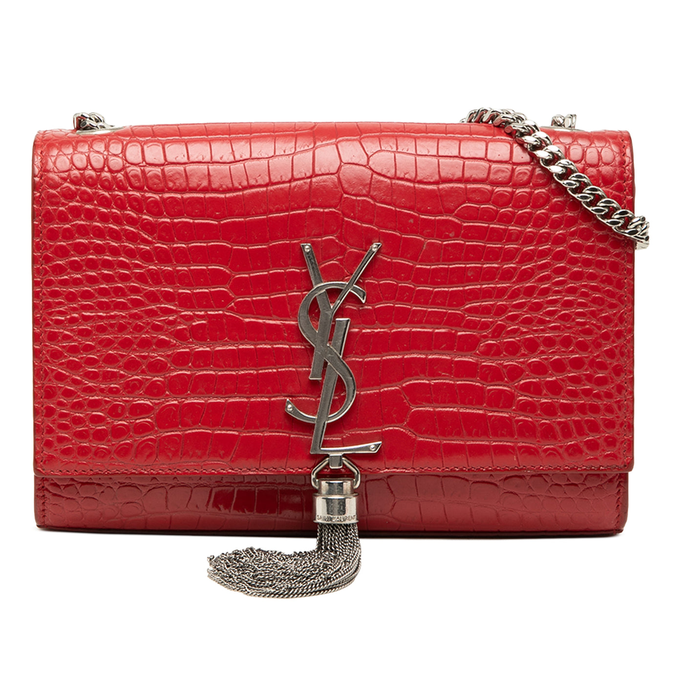 Small Croc Embossed Leather Monogram Kate Tassel Crossbody - Image 1