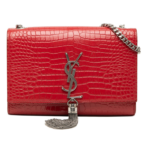 Small Croc Embossed Leather Monogram Kate Tassel Crossbody - Image 1